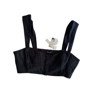 Madewell Womens 8 Black Linen Crop Top Corset Button Tank NWT